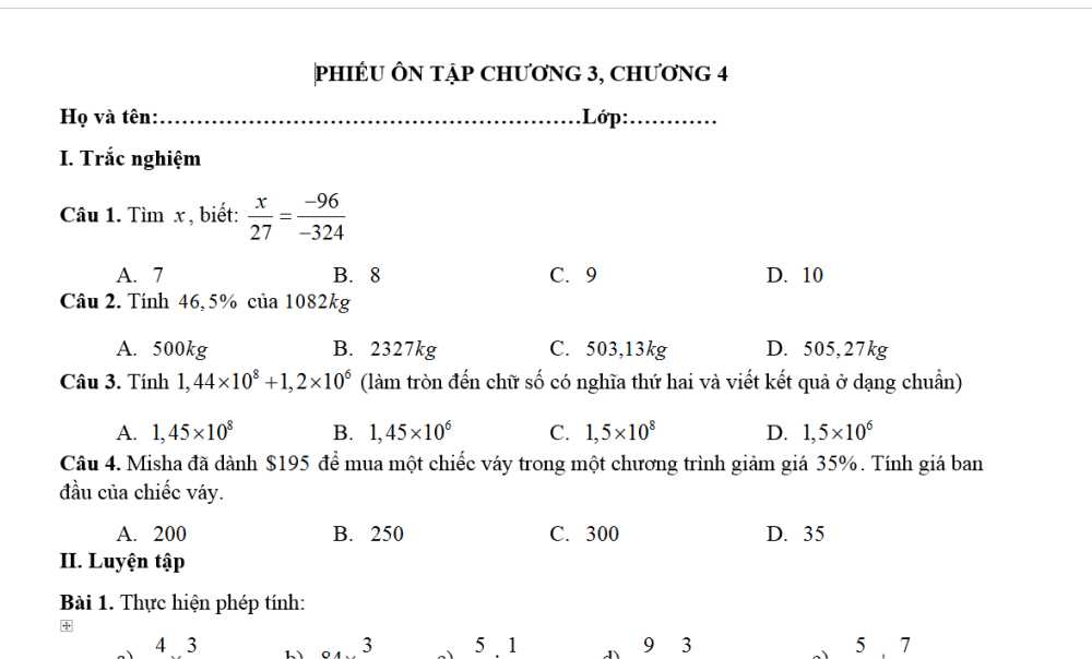 Toán 9. Đề cương Ôn tập giữa học kỳ 1. Hệ thống Cambridge